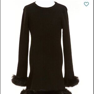 Little Girls Puff Sleeve Faux Fur Trim Dress | GB